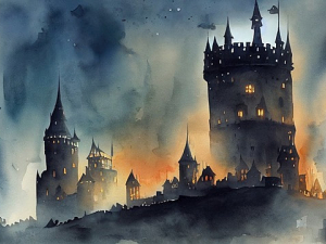 Illustration of a fantastical castle setting