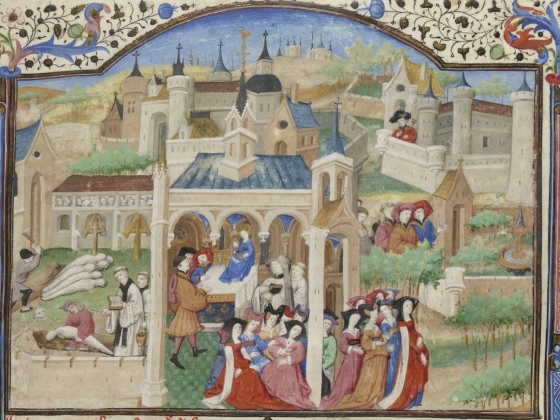 The Black Death in Florence. Decameron. BNF Fr. 239, f. 1r.